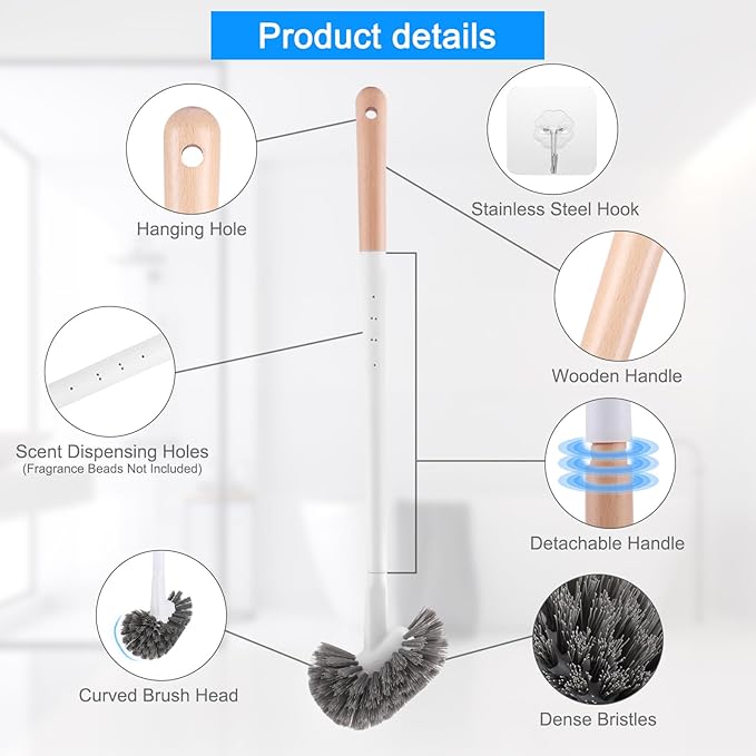 Curved Toilet Bowl Brush and Crevice Cleaning Brushes Set, Bathroom Cleaning Scrub Brush with Long Handle, Toilet Scrubber Brush with Small Gap Brushes Kit for Household Deep Cleaning (3 PCS)