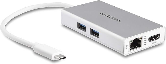 StarTech.com USB-C Multiport Adapter - USB-C Travel Docking Station w/ 4K HDMI - 60W Power Delivery Pass-Through, GbE, 2pt USB-A 3.0 Hub - Portable Mini USB Type-C Dock for Laptop - White, TAA