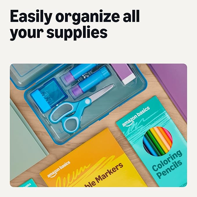 Amazon Basics 44-Piece School Supplies Student Success Kit - Complete School Supply Box with Study Essentials, Organization Tools & Classroom Basics, Multicolor