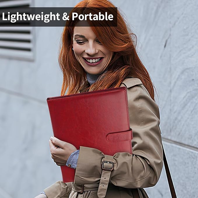 Professional Padfolio with Clipboard, Faux Leather Portfolio Folder Binder, Legal Pad Holder for A4 Letter Size Notepad, Resume, Writing, Ideal Organizer for Business Office Conference (Red)