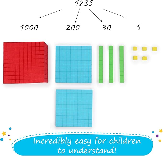 Simply magic 131 PCS Foam Base Ten Blocks for Math - Place Value Blocks, Base 10 Math Manipulatives K-3, Math Counters, Number Blocks, Math Cubes, Counting Blocks - Kindergarten 1st 2nd 3rd Grade