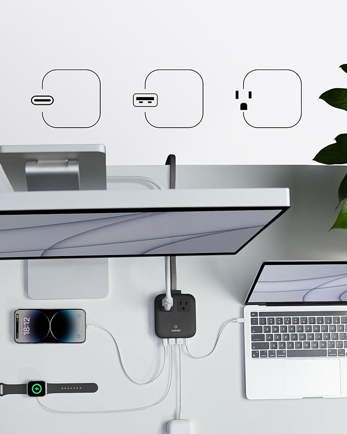 Anker Travel Power Strip, Anker Nano 67W Max 6-in-1 USB C Charger, 2 AC, 2 USB A and 2 USB C, 5ft Thin Undetachable Flat Plug Extension Cord with Multiple Outlets, Travel Essentials, Cruise Essentials