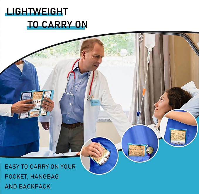 Nursing Clipboard Foldable, Foldable Clipboard w/Nursing Edition Cheat Charts,3 Layers Aluminum, Nurse Clipboard w/Low Profile Clip&Pen Clip Pocket for Students, Nurses and Doctors, Blue