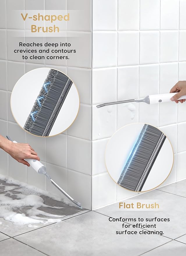 3-in-1 Reciprocating Deep-Clean Brush - Hard, V-Shaped & Soft Silicone Brush Heads for All Surfaces, 3-Speed with LED Light for Grout, Delicate Glass, Kitchen, Bathroom, Car & Pet Areas, CB04