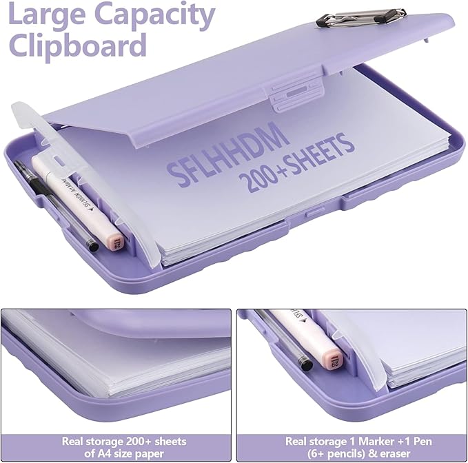 SFLHHDM Clipboard with Storage, Clip Boards 8.5x11, Plastic Clipboard with Pen Holder, Purple Clipboards, Clip Board Folder for Women Teachers Work, School & Office Supplies
