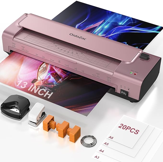 13 Inch Laminator Machine, A3 Personal Laminator Kit for Teachers with 20 Laminating Sheets, Hot Cold Thermal Lamination 11x17 with Anti-Bend Plate, ABS Anti-Jam & 20dB Quiet for Home Office School