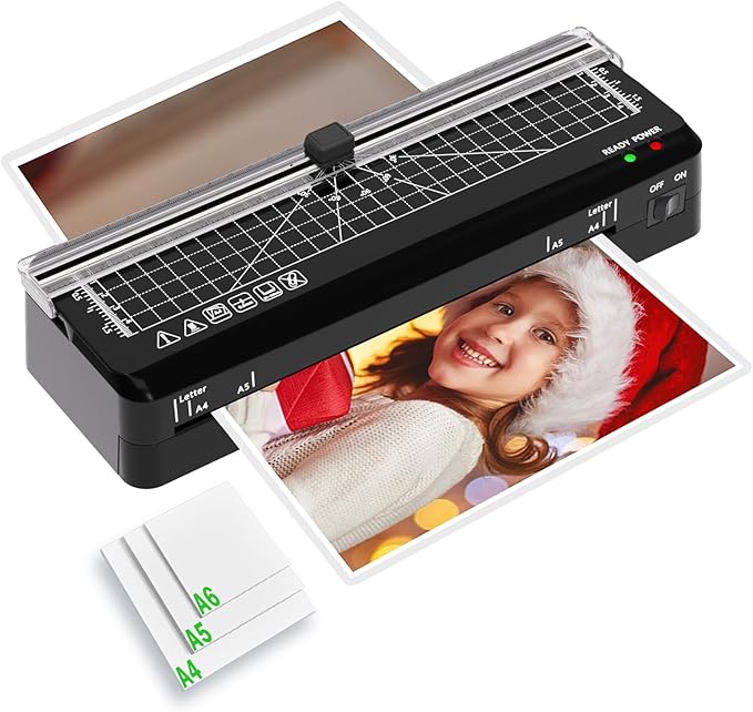 Laminator, A4 Laminator Machine, 9 inches Thermal Lamination Fast Warm-up with Build in Paper Trimmer,Portable Personal Laminating for Home/Office/School (A4 laminator +10PCS)