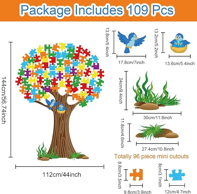 chiazllta Classroom Tree Bulletin Board Set, Puzzle Pieces Cutout Back to School Bulletin Board Tree School Classroom Wall Door Decoration Supplies for Elementary Kindergarten Teacher Chalkboard Decor