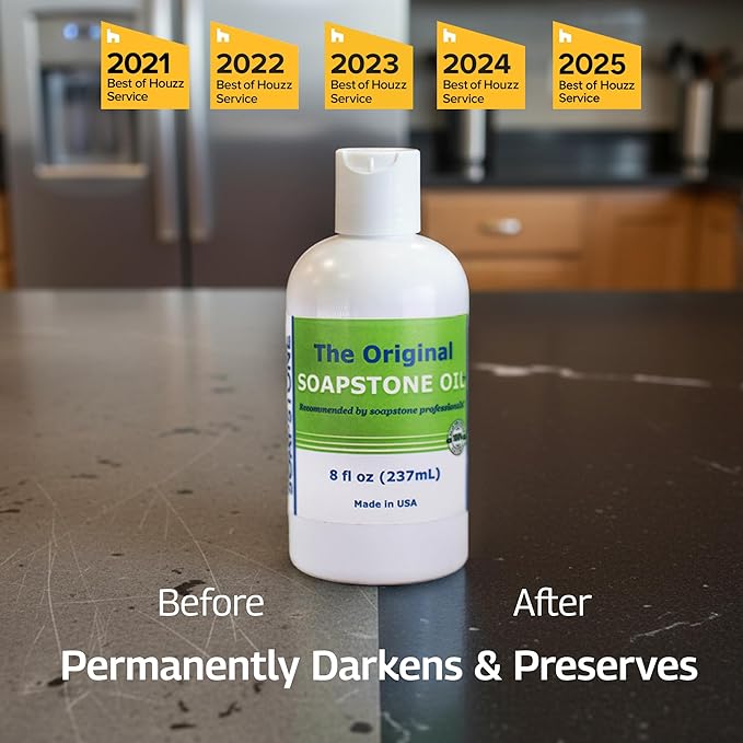 The Original Soapstone Oil | All Natural Food-Safe Blend (NO Mineral Oil) for Soapstone Countertops – Enhances & Darkens Stone, Low-Maintenance Easy to Apply (4oz)