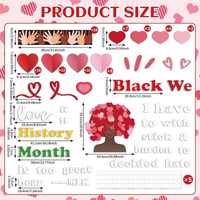 3D Black History Month Bulletin Board Set We Love Black History Valentine Classroom Decorations I Have Decided to Heart Cutouts Hands Bulletin Borders for February African American Inspirational Decor