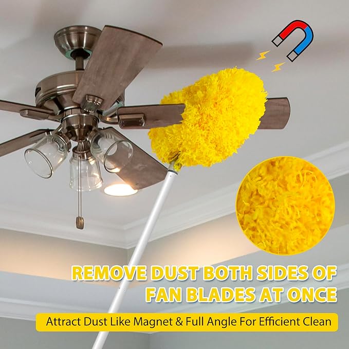 Ceiling Fan Cleaner Duster High Ceiling Extended Fan Blade Cleaner from 13 to 50 Inch Reusable Microfiber Ceiling Fan Duster with Extension Handle for Furniture Bookshelves Wall Door (Yellow)