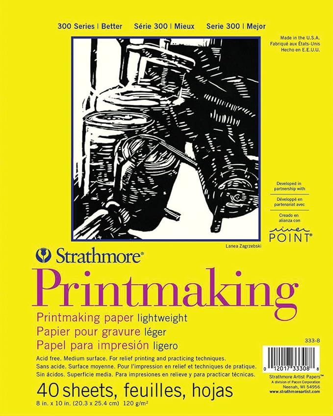 Strathmore 300 Series Printmaking Paper Pad, Glue Bound, 8x10 inches, 40 Sheets (120g) - Artist Paper for Adults and Students - Block Printing, Linocut, Screen Printing