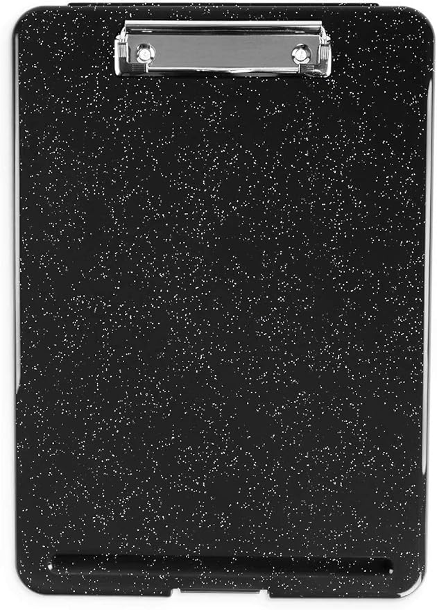 Clipboard with Storage Slim Folding for Nursing, Teachers, Coaches & Office, Plastic Heavy Duty with Pen Holder (9.5” x 13.5”) (Black White Splatter)