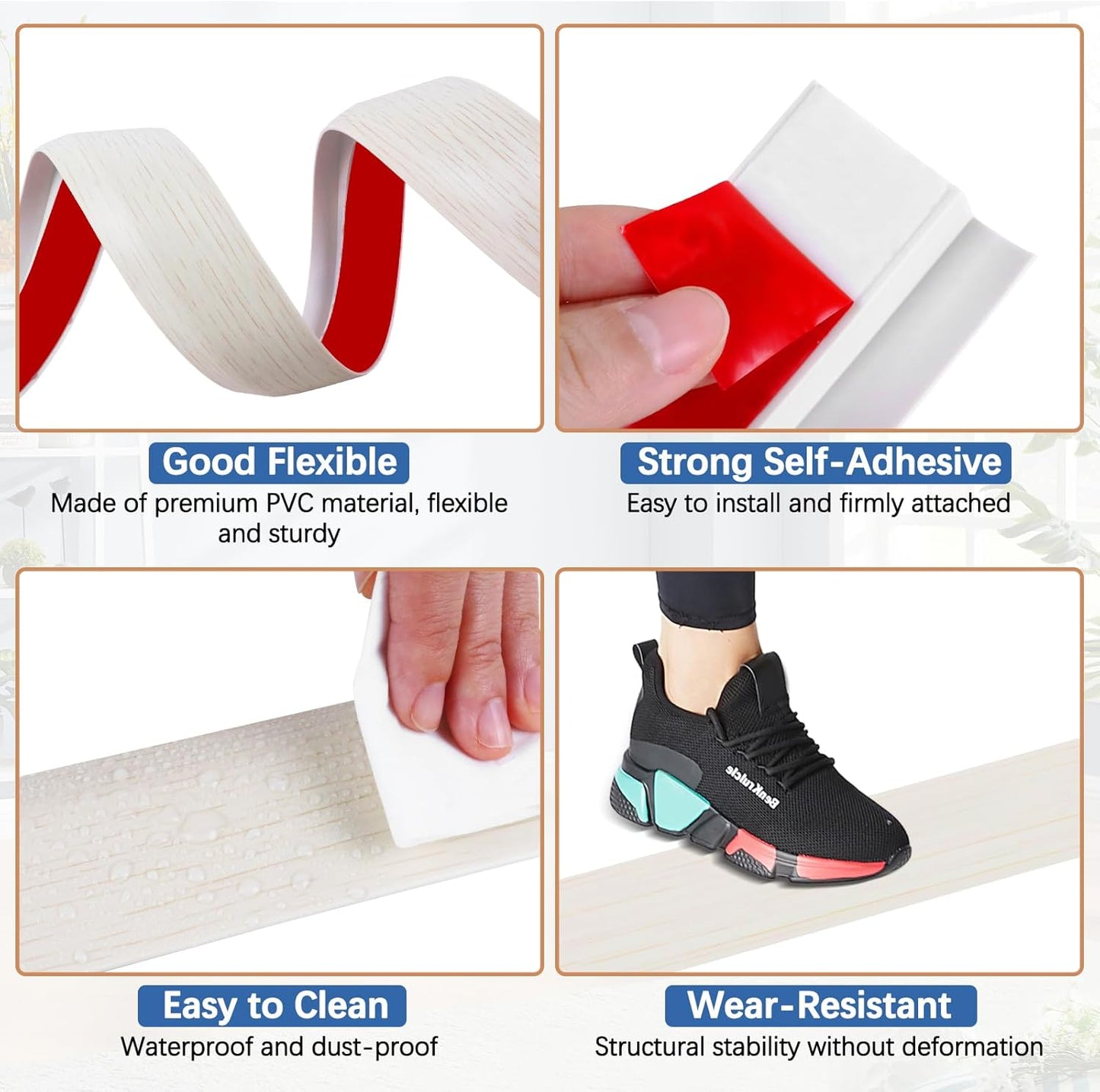 Vinyl Door Threshold Flooring Transition Strip Self Adhesive Carpet Edging Strip for Laminate Doorway Edge Threshold from 1/5" to 2/5" (Beige Wood Grain, 6.6 Ft)