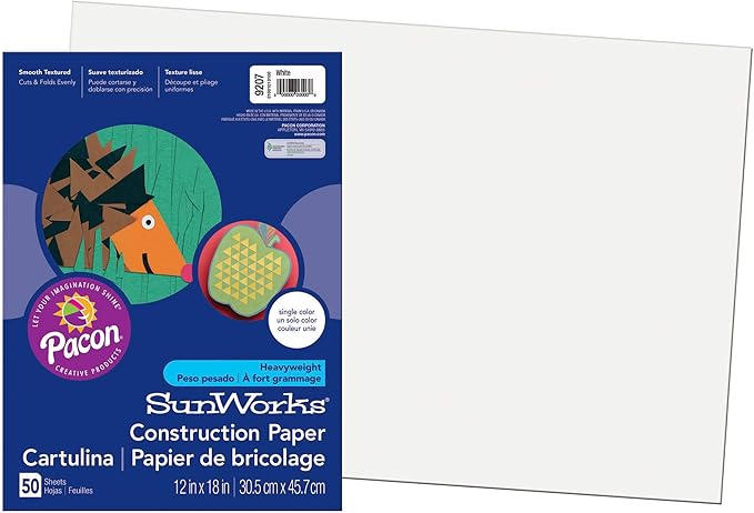 SunWorks® Construction Paper, White, 12" x 18", 50 Sheets Per Pack, 5 Packs