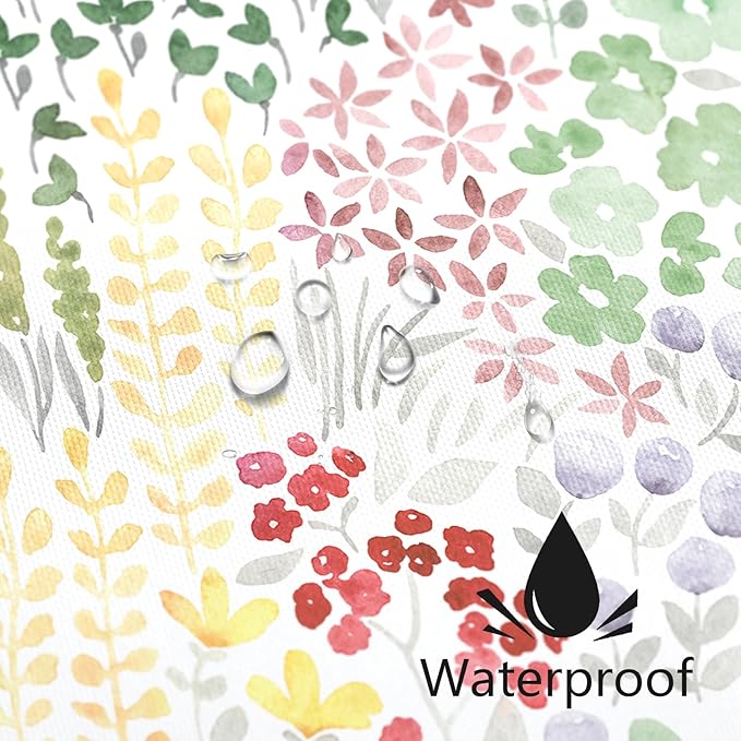 Cute Floral Shower Curtain 60x72, Sage Green Boho Flower Fabric Shower Curtain, Funky Watercolor Wildflower Shower Curtain Set, Cottagecore Bohemian Bathroom Decor