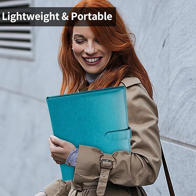 Professional Padfolio with Clipboard, Faux Leather Portfolio Folder Binder, Legal Pad Holder for A4 Letter Size Notepad, Resume, Writing, Ideal Organizer for Business Office Conference (Indigo)