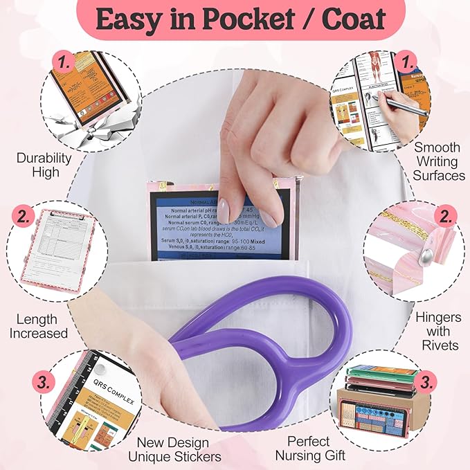 Nursing Clipboard Foldable, Nursing Medical Edition Cheat Sheets Aluminum 4 Layers Nurse Foldable Clipboard, Nursing Pocket Size Pen Clip Pocket Clipboard for Nurses Students School and Doctors