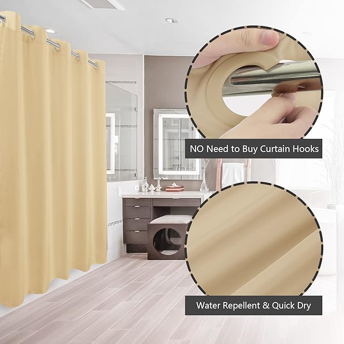 River Dream Extra Long No Hook Beige Shower Curtain or Liner - Soft Microfiber 84" Long Fabric Shower Curtain Liner Set, Machine Washable & Water Repellent, Beige, 71x86