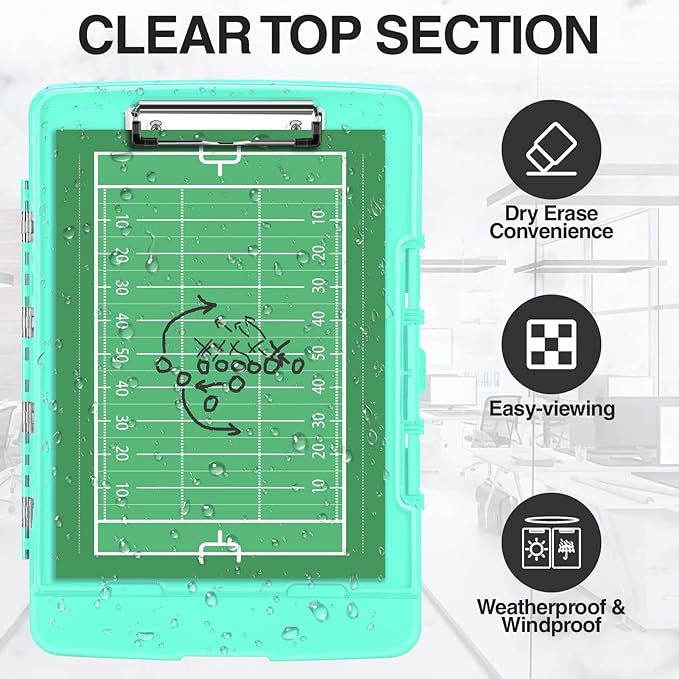 Sooez Original Clipboard with 2 Storage & Pen Holder, Heavy Duty Clip Boards 8.5x11 with Dual Storage, Clearview Dry Erase Coach Clipboard with Real Hinge, High Capacity, School & Office Supplies