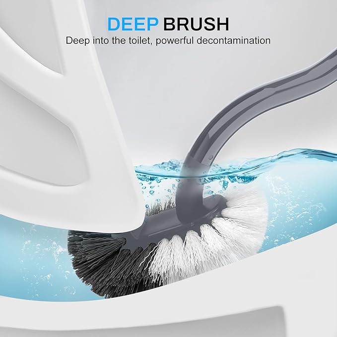 SetSail Toilet Brush and Holder Set, Compact Size Curved Toilet Bowl Brush for Bathroom Deep Cleaning with Stainless Steel Handle Toilet Cleaner Brush, Grey-2p
