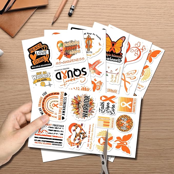Multiple Sclerosis Awareness Orange Ribbon Quotes Butterfly Warrior Peace Love Cure 50pcs Vinyl Supporters Advocacy Stickers Pack Bumper Motorcycle Water Bottles Hard