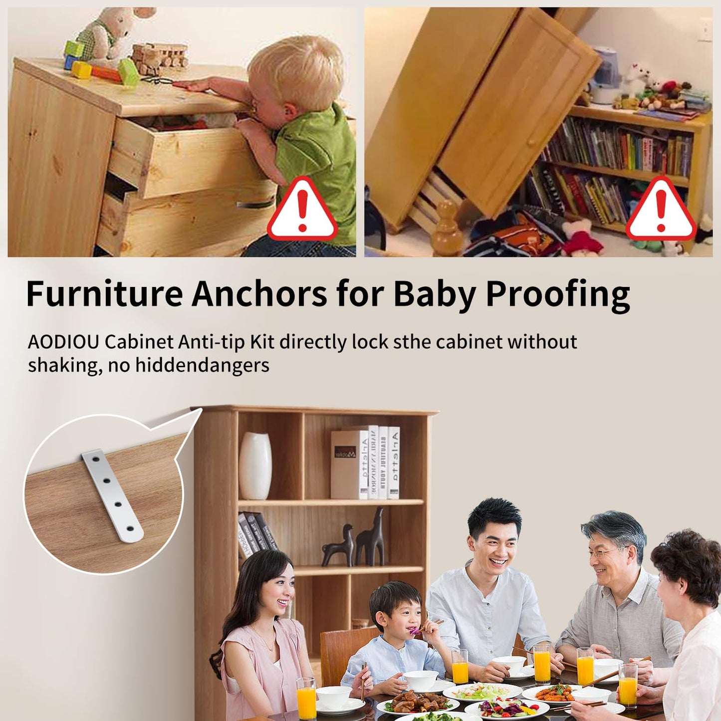 furniture anchors anti-tip baby proofing: Safety Straps Kit for Dresser Secure 400 lbs Bookcase to Wall Cabinet Wall Anchor 4 Pack