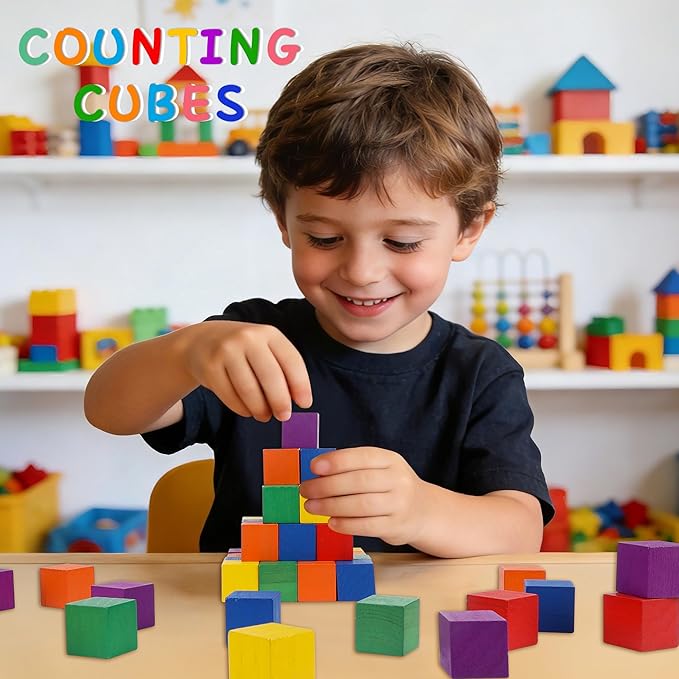 108 Pack 1 Inch Wooden Blocks, 6 Colors STEM Math Sorting Toys, Wood Building & Stacking Blocks for Toddlers, Classroom Learning Wooden Cube Blocks, Creative Play & DIY Craft for Kids Ages 3+