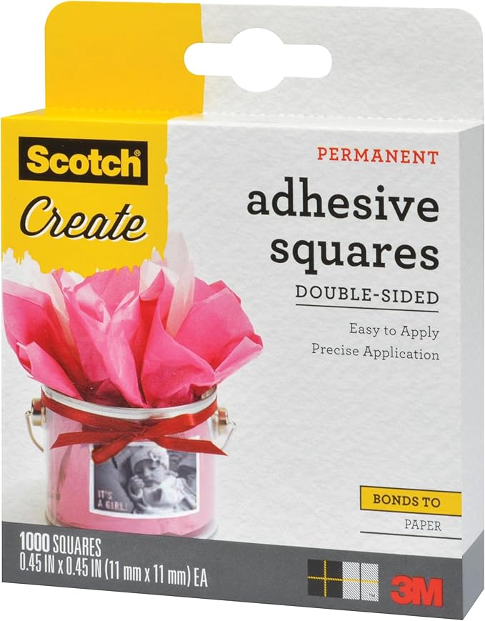 Scotch Adhesive Squares, Permanent Double-Sided Tape Squares for Crafting, Art, Gift Wrapping and More, .45 in x .45in., 1-Pack, 1000 Total