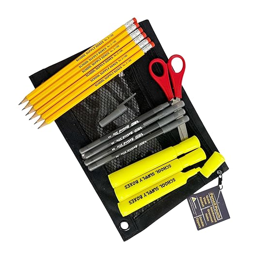 School Supply Boxes | Artistic Case (4 Boxes) | Back to School Essentials Kit for Students & Teachers | Includes Dry Erase Pocket Folders, Coloring Products, & Glue Products