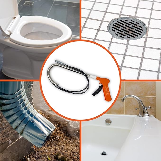 Pistol Grip Grabber Claw, Drain Clog Pickup Snake, Remove Hair and Clogs from Sink, Shower, Tub, Toilet Drains, 5-Ft