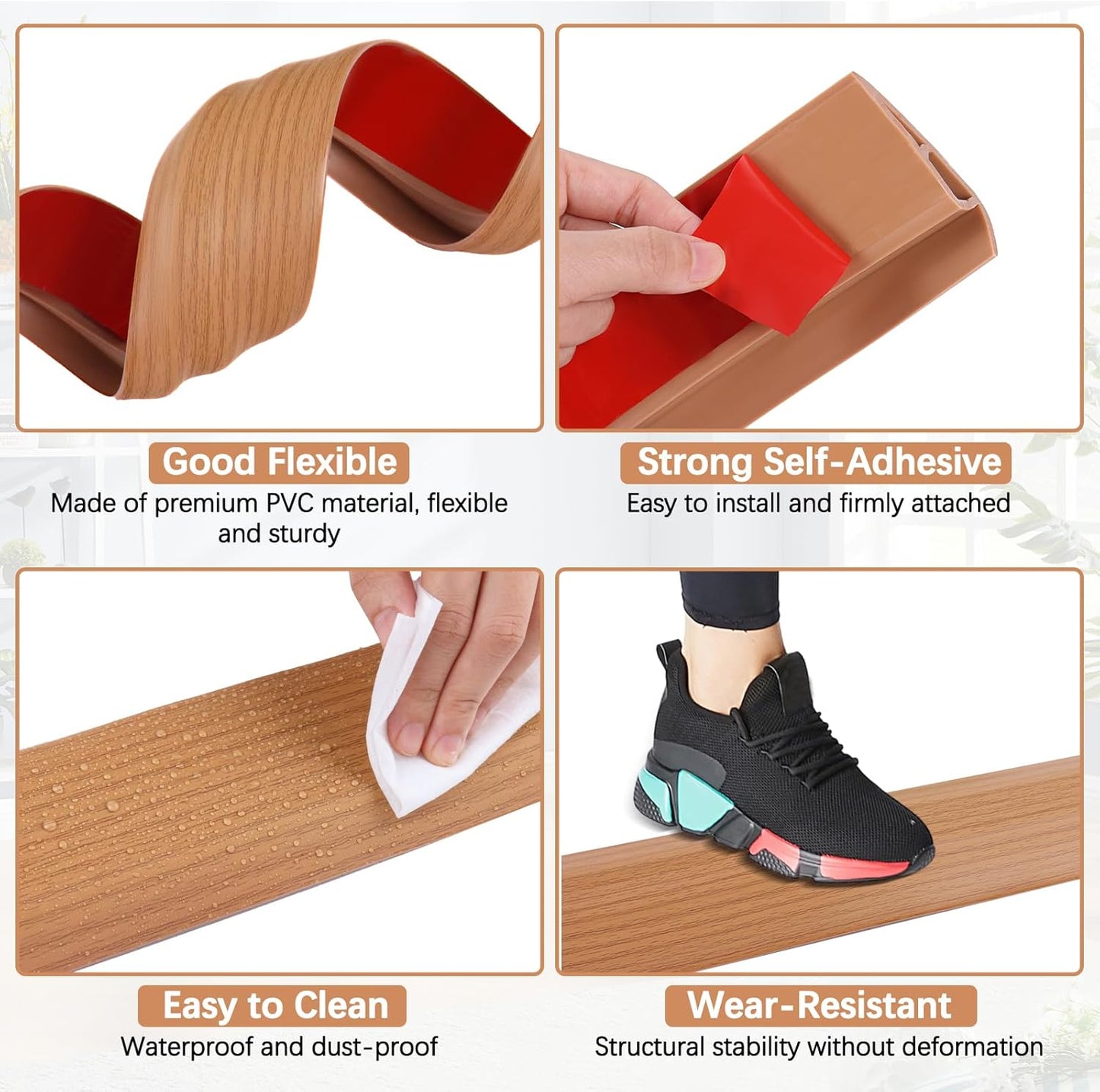 Vinyl Door Threshold Flooring Transition Strip Self Adhesive Carpet Edging Strip for Laminate Doorway Edge Threshold from 3/5" to 4/5" (Yellow Wood Grain, 6.6 Ft)
