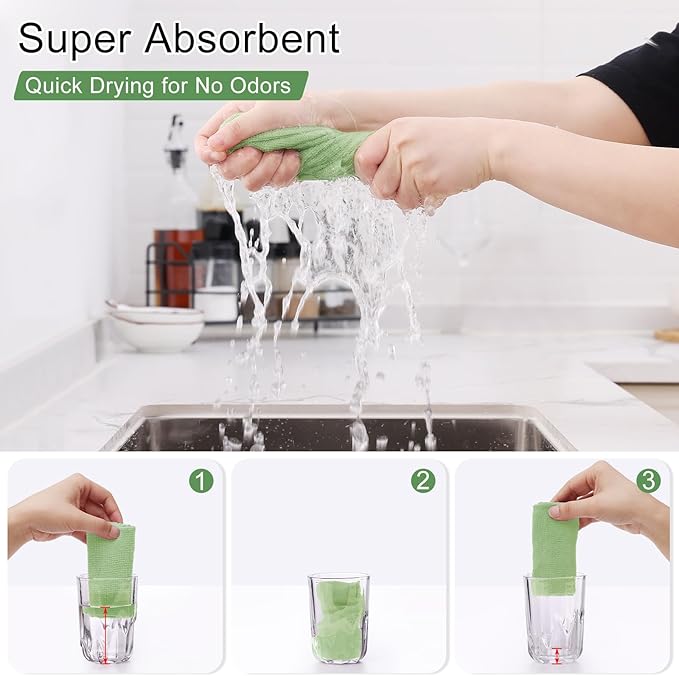Homaxy Tear Away Dish Cloths Rolls, 40 Sheets-11.8" X 11.8", Reusable Washable Dish Towels for Kitchen, Ultra Absorbent and Quick Drying Microfiber Cleaning Rags, Green