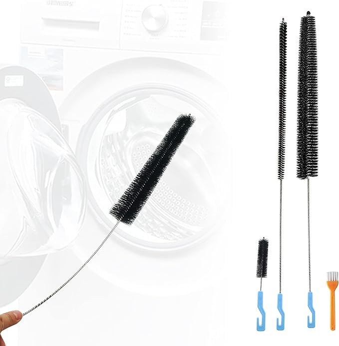 Dryer Lint Cleaner Kit, 3Pcs Nylon Bristle Brush, Flexible Stainless Steel Handle, for Cleaning Vent Trap & Refrigerator Coil