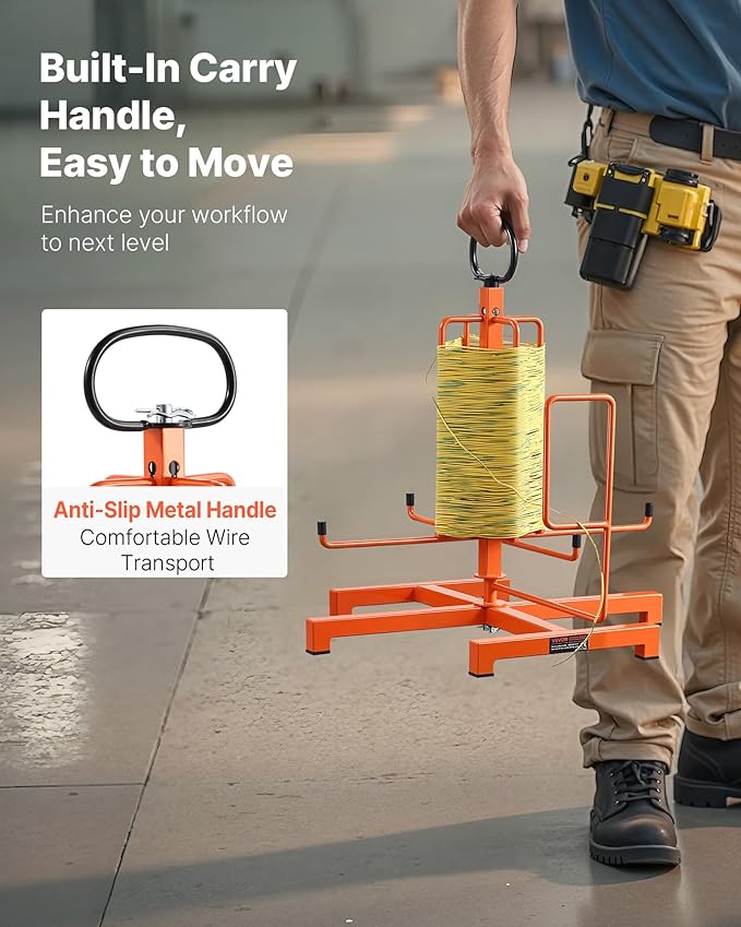 VEVOR Cable Dispenser, Floor or Stud Mounted, Wire Spool Rack, Portable Wire Rack Dispenser with Anti-Slip Metal Handle for Wiring Transport, Swivel Eyelet, for Electrical, Industrial and Retail Use