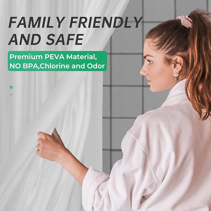 AmazerBath Plastic Shower Curtain 84 Inches Long, 72 x 84 Frosted Weighted Extra Long Shower Curtain, PEVA Heavy Duty Tall Bathroom Curtains with 3 Big Clear Weighted Stones and 12 Grommet Holes