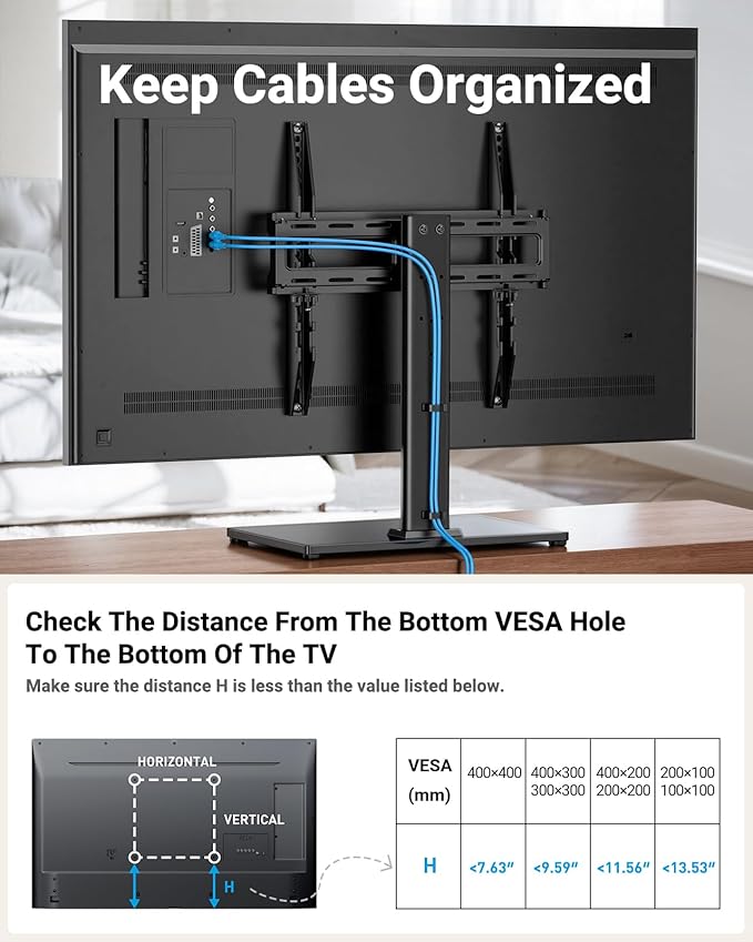 PERLESMITH Universal Swivel TV Stand Legs for 24-60 inch LCD LED TVs, Height Adjustable Television Mount Stand with Tempered Glass Base, Universal VESA Mount 400×400mm, Holds up to 88lbs, PSTVS09