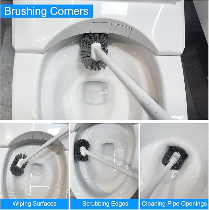 Curved Toilet Bowl Brush and Crevice Cleaning Brushes Set, Bathroom Cleaning Scrub Brush with Long Handle, Toilet Scrubber Brush with Small Gap Brushes Kit for Household Deep Cleaning (3 PCS)