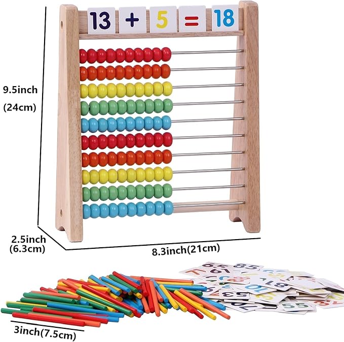 Wooden Abacus for Kids - 100 Counting Sticks and Number Toys Cards 1-100, Educational Math Games for Preschool and Elementary School 1st 2nd Grade