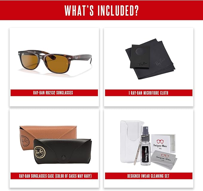Ray-Ban RB2132 NEW WAYFARER 55MM Square Sunglasses For Men For Women +BUNDLE with ACCESSORY EYEWEAR KIT