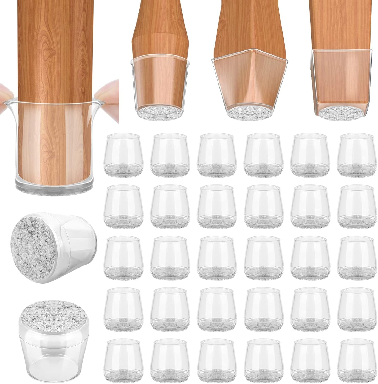 BALEINE 32 Pack Silicone Chair Leg Floor Protectors, Stool Leg Protectors Cap, Non-Slip Chair Leg Caps for Hardwood Floors (Clear & Large, 32 Pack)