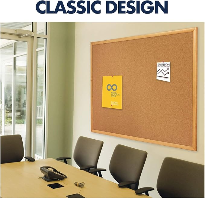 Quartet Cork Board, Bulletin Board, 4' x 6' Corkboard, Oak Finish Frame (307)