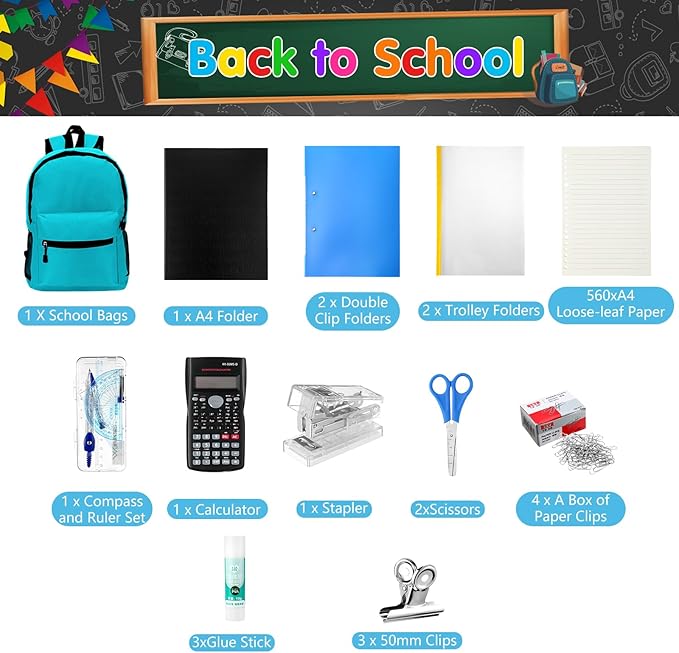 81 Pcs School Supply Kit with Backpack Back to School Supplies Bundle Bulk School Essentials for Elementary Middle High School Students Includes Folders Notebooks Pencils and More(Light Blue)