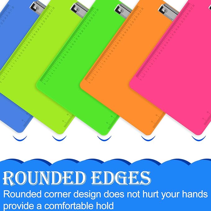 HERKKA 15 Pack Plastic Clipboards, Assorted Color, Low Profile, Standard A4 Letter Size
