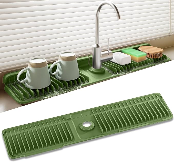 Faucet Mat for Kitchen Sink, 24 Inch Longer Silicone Sink Splash Guard, 7°Slope Fast Self-draining, Fast Drying Tidy Faucet Mat Splash Guard