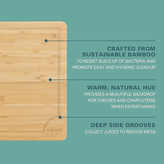Gibson Home Forestview 18" x 12" Bamboo Cutting Board – Durable Large Kitchen Wooden Chopping Carving Board with Juice Groove, Oil Finished