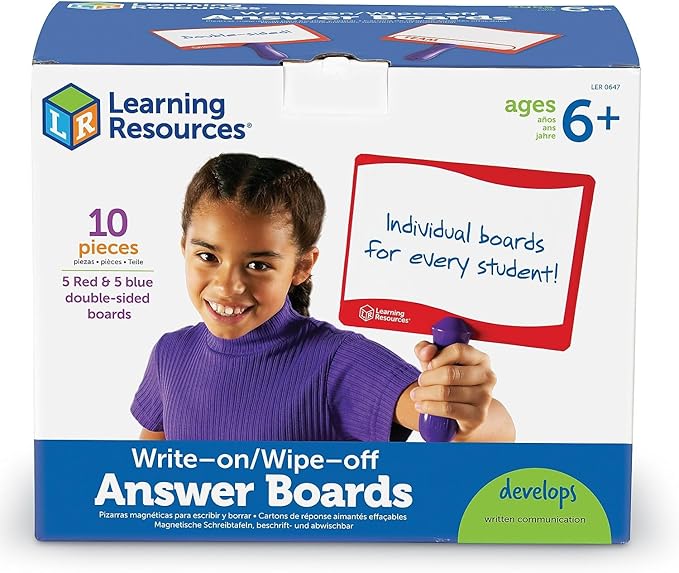 Learning Resources Write-on / Wipe-off Answer Boards, Set of 10 Erasable Boards, Ages 6+
