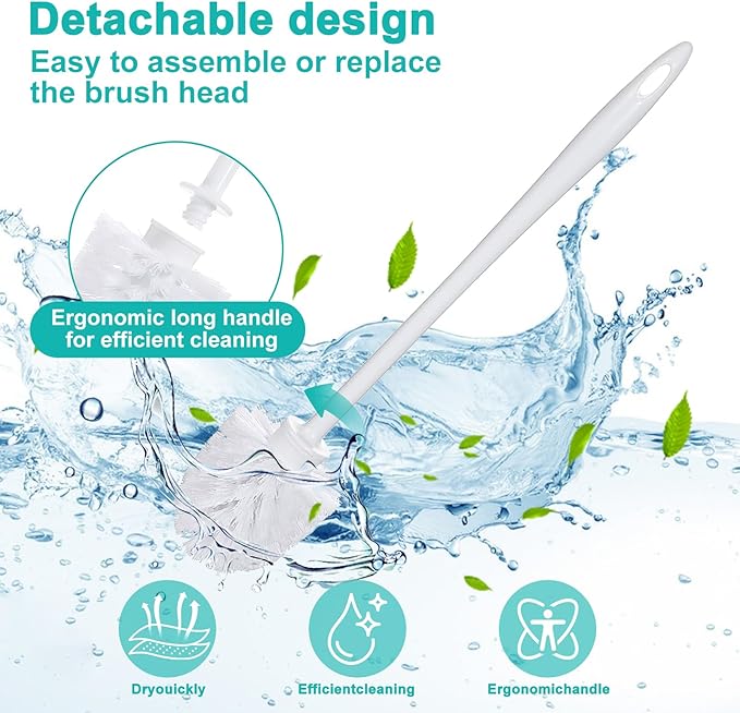 15 Pcs White Toilet Brush Bulk,Commercial Heavy Duty Bowl Cleaner Brush Soft Bristle Long Handle with Hook Hole Plastic Toilet Scrubber for Bathroom(14.2 Inch)