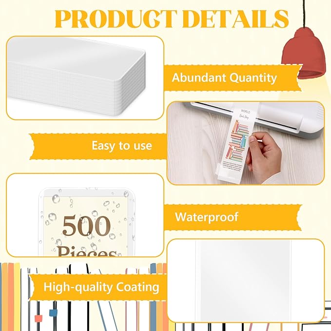500 Pcs Bookmark Laminating Pouches 2x8inch 5 Mil Hot Laminator Sleeves DIY Bookmark Making Kit for Book Lovers(Without Laminating Machines)