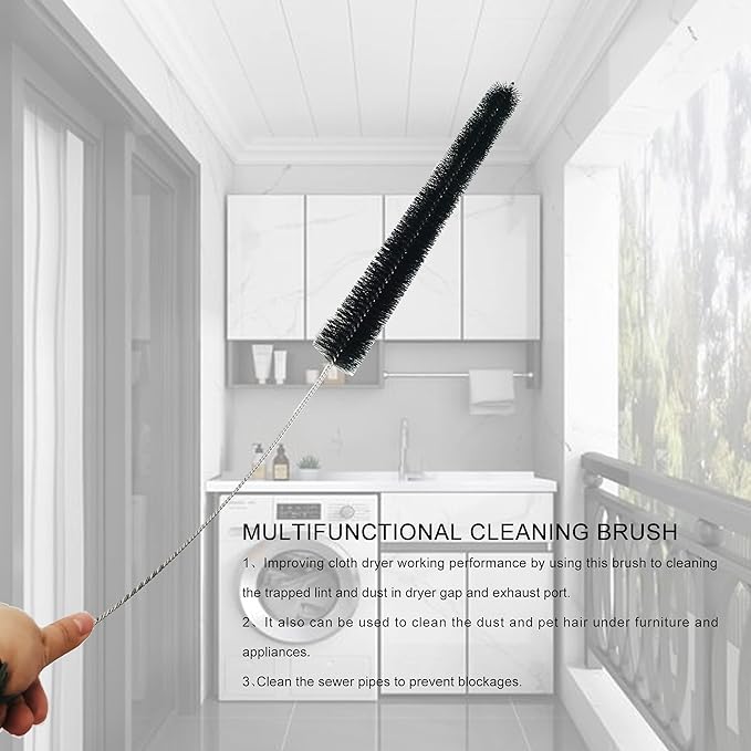 Dryer Lint Cleaner Kit, 3Pcs Nylon Bristle Brush, Flexible Stainless Steel Handle, for Cleaning Vent Trap & Refrigerator Coil
